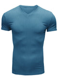 Summer Sports Knitted V Neck Short Sleeve Slim Tops for Men