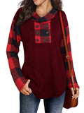 Long Sleeve Printed Plaid Women's Hooded Tops