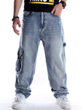 Personalized Trendy Multiple Pockets Washed Effect Straight-Leg Jeans For Men