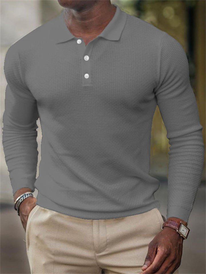 Male Classic Plain Plaid Knit Business Polo Shirts
