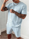 Mens Casual Comfy 2 Piece Sets Short Sleeve T-Shirts+Shorts