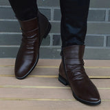New Fashion Men's Solid Color Side Zipper Pointed Toe Boots