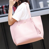 Korean Style Tassels Button PU Leather Shoulder Bags for Women