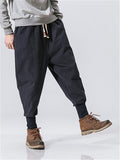 Solid Color Drawstring Linen Ankle-Banded Pants
