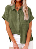 Turn-Down Collar Solid Color Linen Shirts