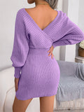 Women's Sexy Crossover V Neck Batwing Sleeve Wrap Hip Dress