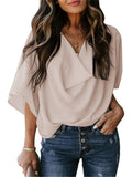 Feminine Flowy Style Cowl Neck Half Sleeve Lightweight Chiffon Pullover Tops