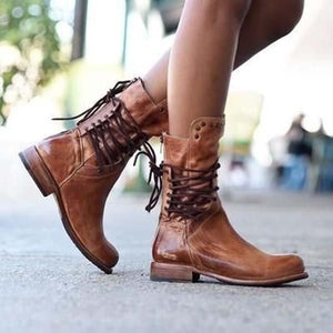 Cool Vintage Back Zipper Lace-Up Mid-calf Boots