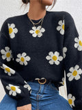 Floral Printed Round Neck Sweaters For Women