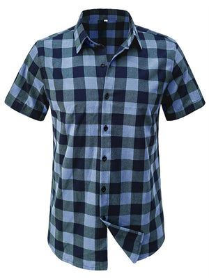 Hawaii Summer Short Sleeve Classic Plaid Lapel Shirt for Men