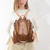 Women's Soft Leather Travel Leisure Multi-function Backpack