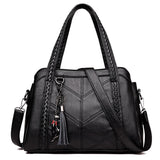 Fashion Elegant Leather Handbag Large Capacity Tassel Ornaments Shoulder Bag