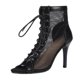 Summer Sexy Female Nightclub Mesh Hollow Lace Up High Heels Pumps