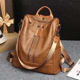 Women's Soft Leather Travel Leisure Multi-function Backpack