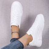Women's Casual Round Toe Lace Up Mini Floral Pure White Shoes
