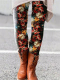 Stylish Winter Warm Multicolor Floral Pattern Elastic Leggings