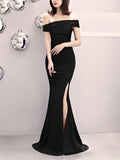 Gorgeous Off Shoulder Asymmetric Navy Blue Formal Dress