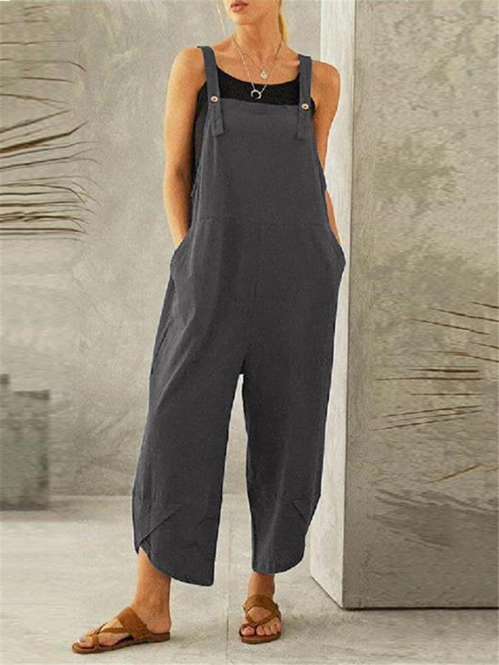 Plus Size Cotton Linen Dungarees Jumpsuits