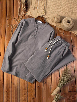 Casual Loose Vintage Comfy Linen Long Sleeve T-Shirts+Pants