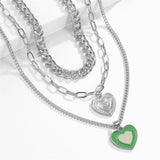 Women's Multi-layer Peach Heart Drop Oil Pendant Necklace Jewelry