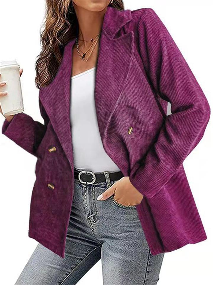 Women's Stylish Solid Color Lapel Button Up Jackets Coats