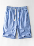 Linen Solid Color Drawstring Shorts With Pockets