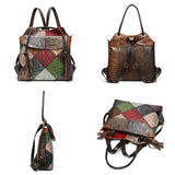 Multicolor Patchwork Multi-Functional Floral-Embossed Shoulder Bag Backpack