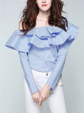 Ruffle One Shoulder Party Blouses for Ladies