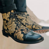 Men's Fashion Floral Printed Black Jack Boots