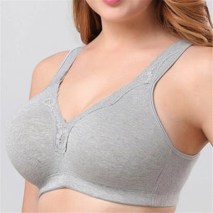 Women Plus Size Deep Plunge Comfy Cotton Bras - Gray