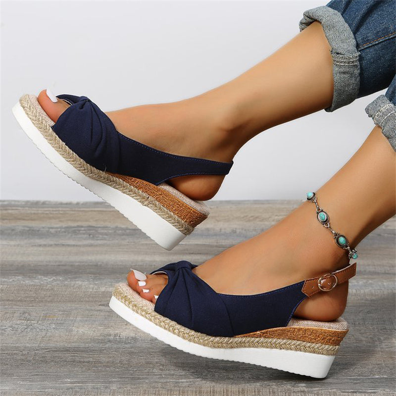 Sweet Bowknot Women’s Open Toe Wedge Heels Sandals for Summer