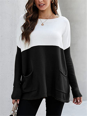 Colorblock Detailing Pullover Long Tops for Women