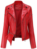 Women's Fashion Solid Color Stand Collar PU Jackets