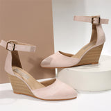 Women's Stylish Pointed Toe Ankle Strap Wedge Heel Sandals