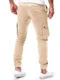 Solid Color Ankle Banded Pants With Multiple Pockets