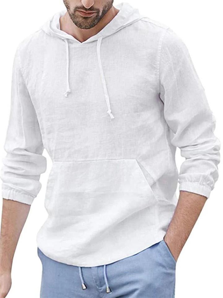 Casual Cotton Linen Long Sleeve Mens Lightweight Hoodie