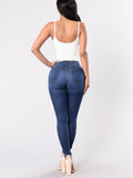 Stylish Mid-Rise Ripped Design Rolled Cuff Straight Leg Jeans