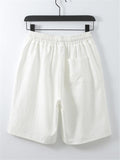 Mens Loose Casual Linen Solid Color Knee Shorts