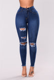 Stylish Mid-Rise Ripped Design Rolled Cuff Straight Leg Jeans