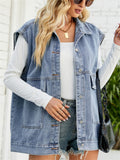 Girl's Summer Street Large Pocket Button Sleeveless Denim Vest