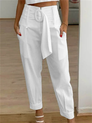 Female Summer Elegant Zipper High Rise Pocket Tapered Pants