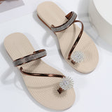 Super Cute Toe Ring Flat Heel Rhinestone Beach Sandals