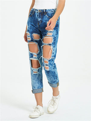 Street Style Fashion Loose Ripped Denim Jeans for Women