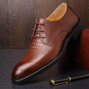 Men's Comfortable Crocodile Printing Leather Cap Toe Business Shoes