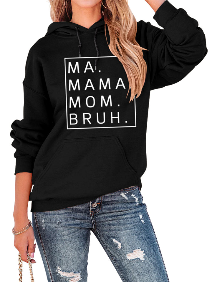 Female Casual Letter Print Pullover Loose Hoodies with Kangaroo Pocket
