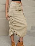 Casual Trendy Mid Length Denim Pockets Skirts for Ladies