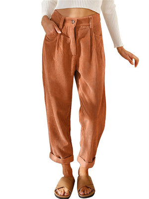 Women's High Waist Corduroy Pants