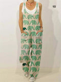 Women's Cute Allover Cartoon Animal Print Sleeveless Loose Jumpsuit