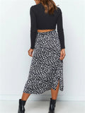 Stylish Elegant Leopard Printed High Waist Zipper Slit Hem Skirts