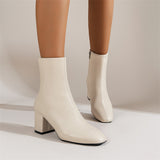 High Heel Mid-calf Side Zipper Squared Toe Boots for Ladies